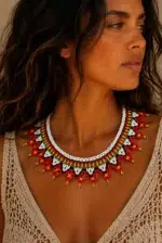 Collar de cuentas multicolor artesania colombiana La Gata Voladora Alpujarra Almeria
