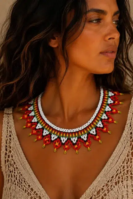 Collar de cuentas multicolor artesania colombiana La Gata Voladora Alpujarra Almeria