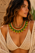 Collar artesanal colombiano con cuentas multicolor La Gata Voladora Alpujarra Almeria