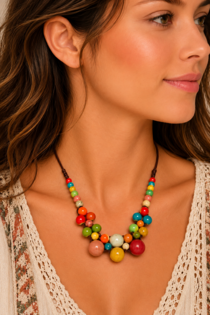 Collar Artesanal Multicolor con Cuentas de Ceramica La Gata Voladora Laujar de Andarax Almeria