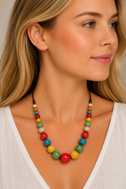 Collar de Ceramica Luna multicolor con cuentas de ceramica hechas a mano La Gata Voladora Laujar De Andarax Almeria