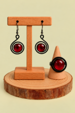 Conjunto Anillo y Pendientes Espiral Almau burdeos diseño espiral La Gata Voladora Laujar de Andarax Almeria