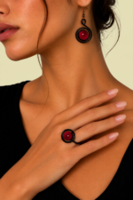 Conjunto Anillo y Pendientes Espiral Almau burdeos estilo boho chic La Gata Voladora Laujar de Andarax Almeria