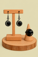 Conjunto Anillo y Pendientes Espiral Almau negro diseño espiral La Gata Voladora Laujar de Andarax Almeria