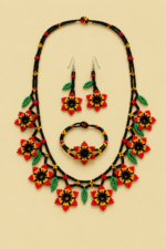 Conjunto Collar Pendientes y Pulsera Colombia Boho Floral de cuentas hecho a mano La Gata Voladora Laujar de Andarax