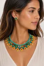 Conjunto Collar y Pendientes Luz Indigena Boho etnico hecho a mano en Colombia La Gata Voladora Laujar de Andarax