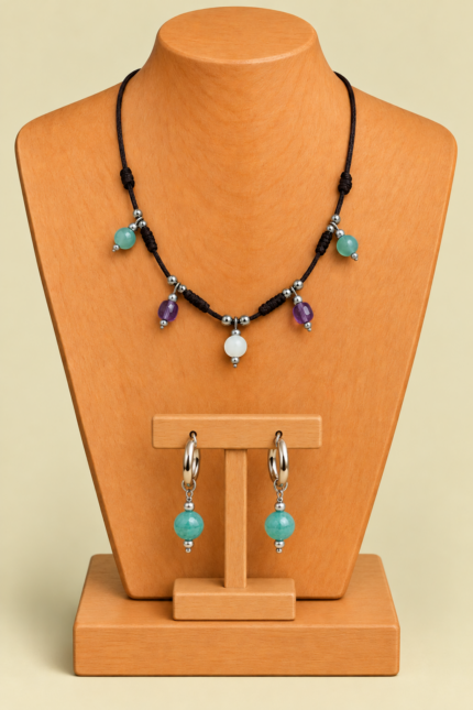 Conjunto Collar y Pendientes Piedras Naturales La Gata Voladora Laujar de Andarax Almeria