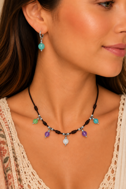 Collar de piedras naturales con pendientes a juego La Gata Voladora Laujar de Andarax Almeria