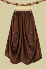 Falda Drapeada Kaia marron chocolate con silueta abullonada La Gata Voladora Laujar de Andarax Almeria