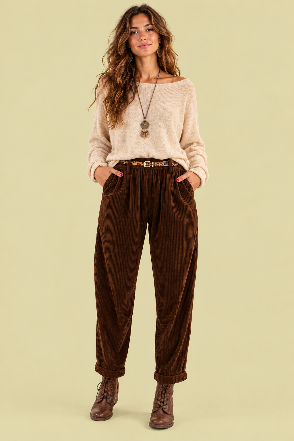 Pantalón de Pana Canalé Marrón Chocolate (2) Pantalon de Pana Canale marron chocolate de corte ligeramente abuchonado