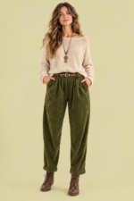 Pantalon de Pana Canale verde caqui de corte ligeramente abuchonado