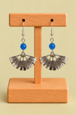 Pendientes de Abanico azules con abalorio azul y colgante plateado La Gata Voladora Laujar de Andarax Almeria