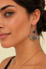 Pendientes de Abanico azules estilo boho con diseño de abanico La Gata Voladora Laujar de Andarax Almeria
