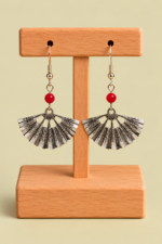 Pendientes de Abanico rojos con abalorio rojo y colgante plateado La Gata Voladora Laujar de Andarax Almeria