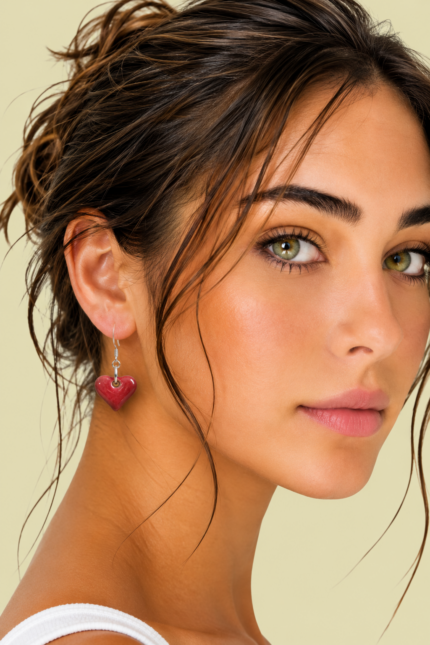 Pendientes de ceramica rosa palo corazon estilo boho La Gata Voladora Laujar De Andarax Almeria