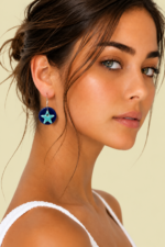Pendientes artesanales de ceramica color azul con estrella La Gata Voladora Laujar De Andarax