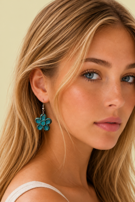 Pendientes de Ceramica Fio Grandes azul flores boho La Gata Voladora Laujar De Andarax Almeria
