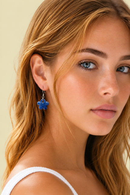 Pendientes de flor de ceramica azul La Gata Voladora Laujar De Andarax