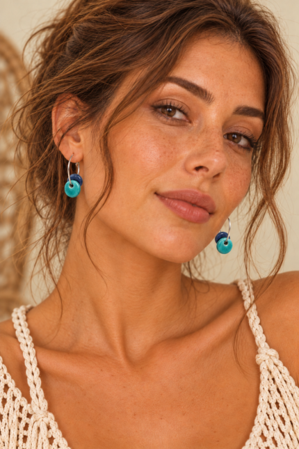 Pendientes Boho de Ceramica Flo turquesa La Gata Voladora Laujar De Andarax Almeria