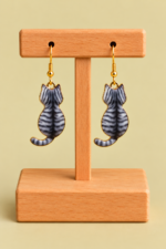 Pendientes de Gato Kitten gris con colgante de gato La Gata Voladora Laujar de Andarax Almeria