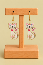 Pendientes de Gato Michi blanco con colgante de gato La Gata Voladora Laujar de Andarax Almeria