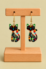 Pendientes de Gato Michi negro con colgante de gato La Gata Voladora Laujar de Andarax Almeria